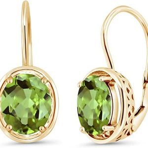 Gem Stone King Green Peridot 18K Yellow Gold Plated Silver Dangle Earrings